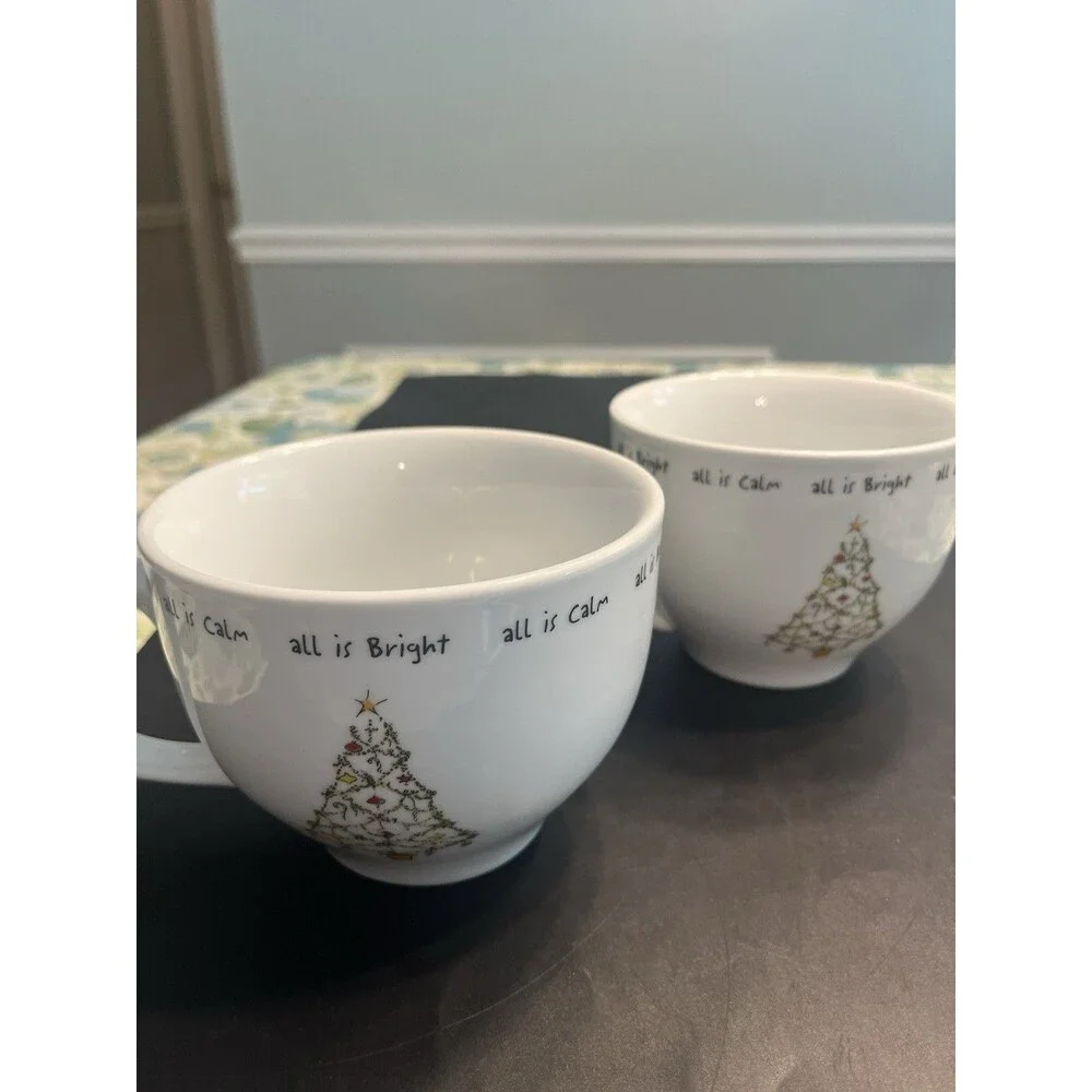 Pottery Barn Christmas Cheer Tree 20oz Coffee Mug Cups Set of 2